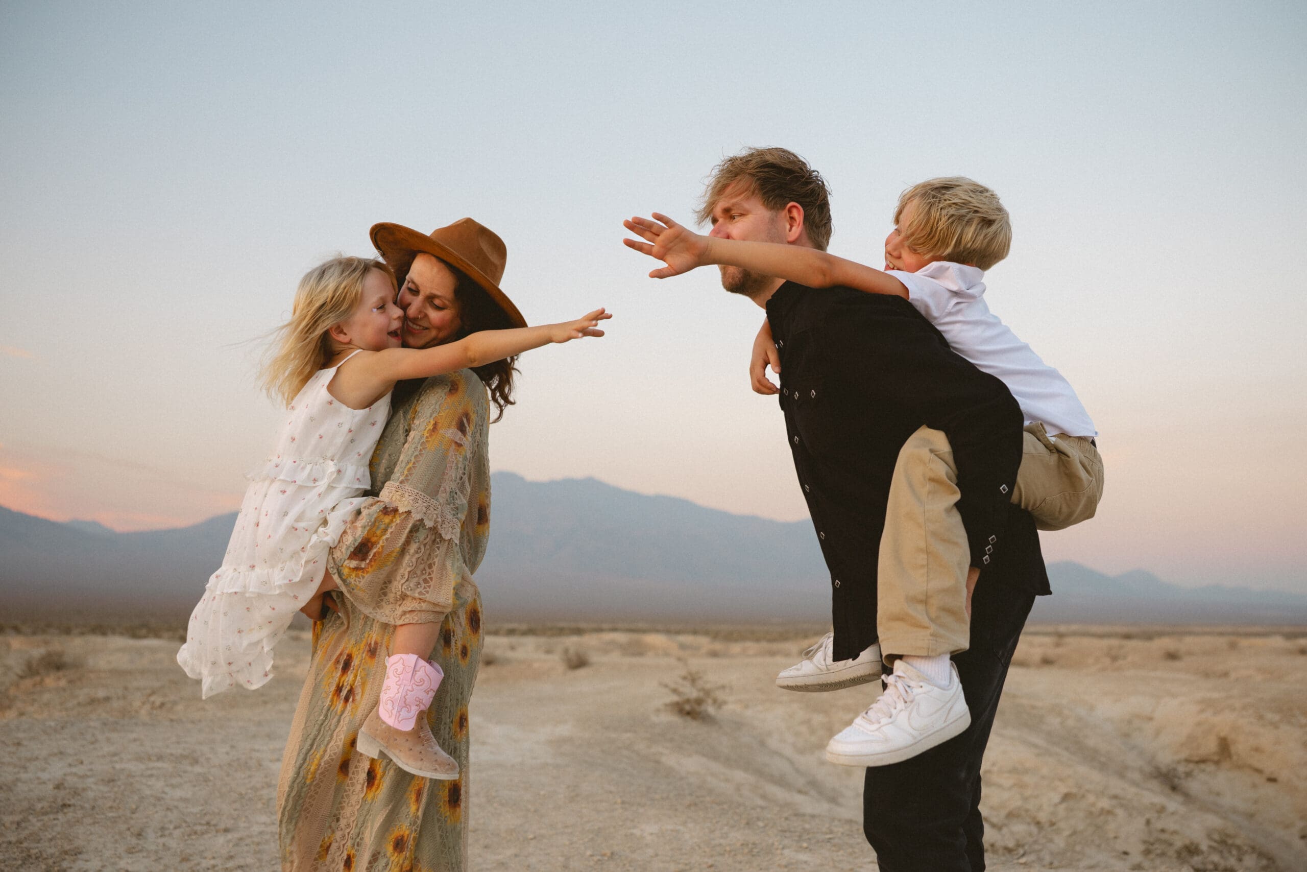 family of four playing in the rocky las vegas