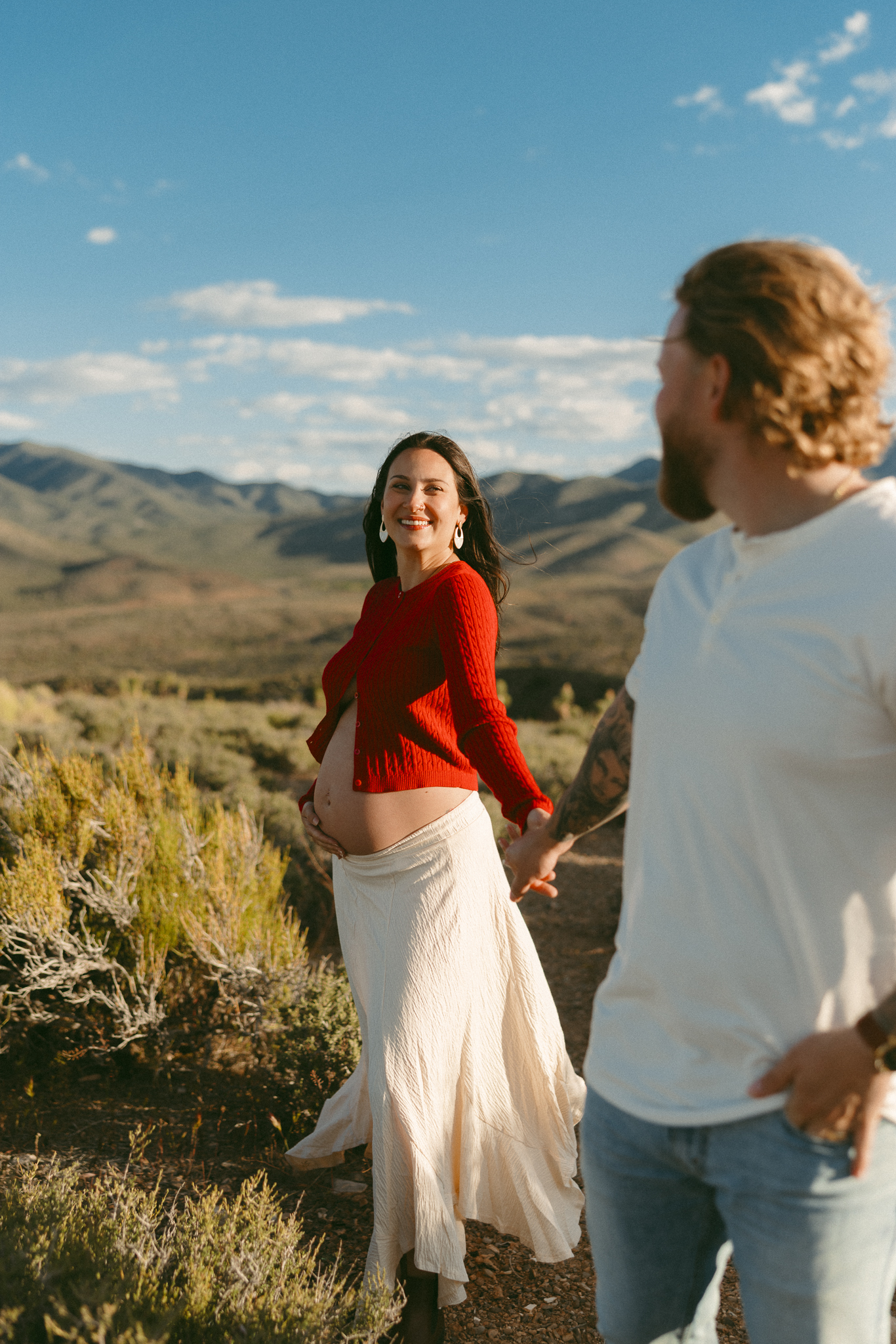 Las Vegas maternity photos green hills mountain backdrop